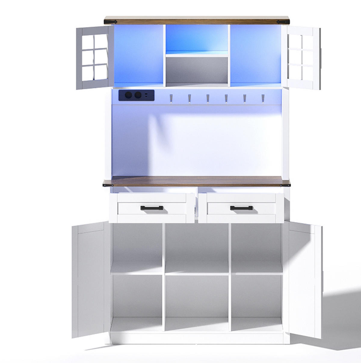 BUFFET Barschrank aus MDF mit LED-Beleuchtung, Steckdosen und verstellbaren Einlegeböden Braun/Weiß - Braun, Holzwerkstoff (100/172/40cm) - Modenvie