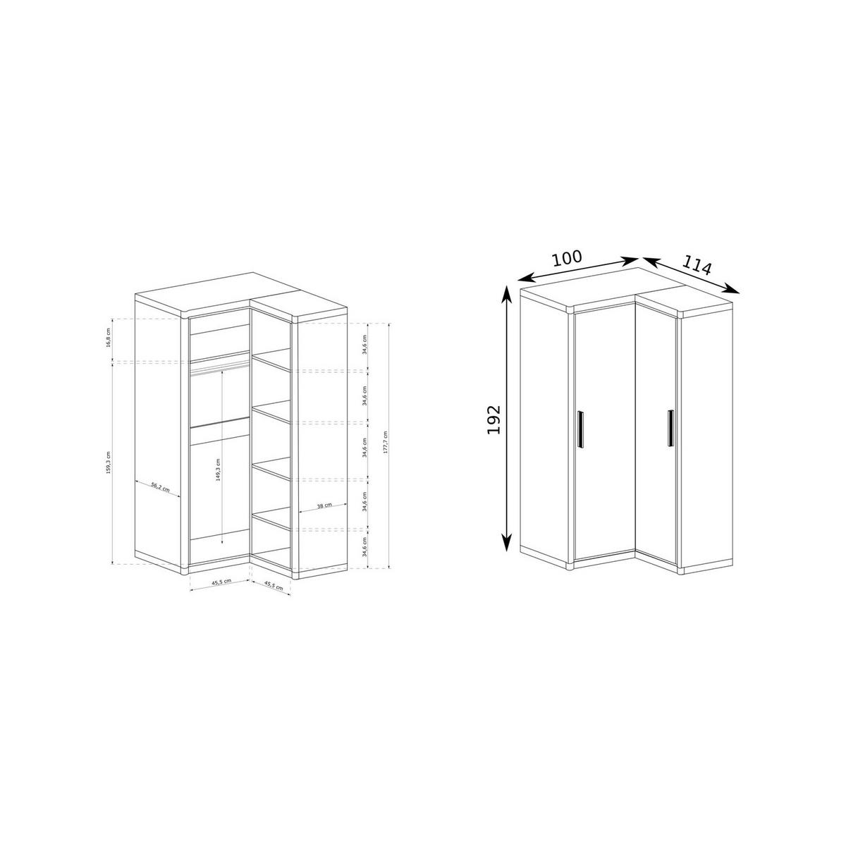 ECKKLEIDERSCHRANK Dallas D-21 100 x 192 x 114 cm Eiche Sonoma - Sonoma Eiche, Holzwerkstoff/Kunststoff (100/192/114cm) - Koseto