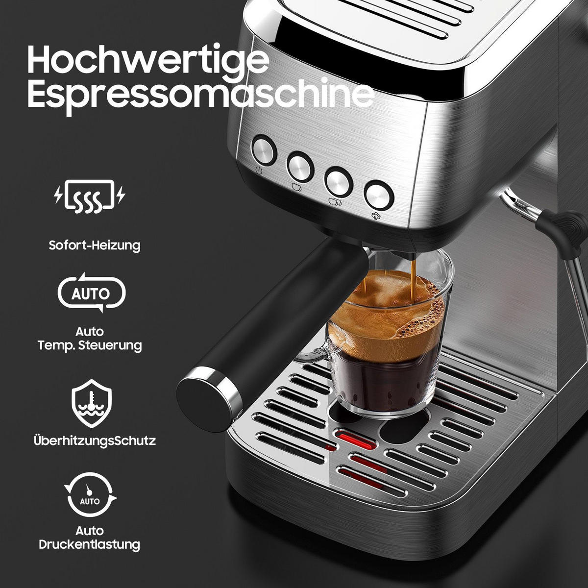 ESPRESSOMASCHINE mit 20 Bar Pumpe - Silberfarben, Metall (15/31/31cm) - Aimax