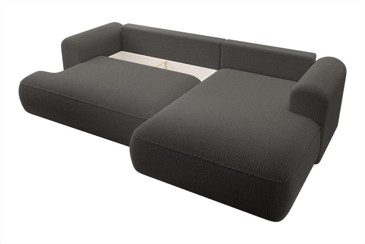 ECKSOFA Ovo Dunkelgrau Boucle - Dunkelgrau/Schwarz, Kunststoff/Textil (260/165cm) - Selsey