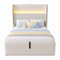 POLSTERBETT 90/200 cm in Beige mit Bettkasten, LED, USB und Type-C Leinen mit hohem Kopfteil - Beige, Holzwerkstoff/Textil (90/200cm) - STILVORA