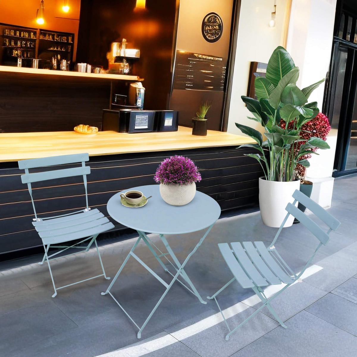 BALKONSET 3-er Set Metall Blau - Blau, Metall - Akord