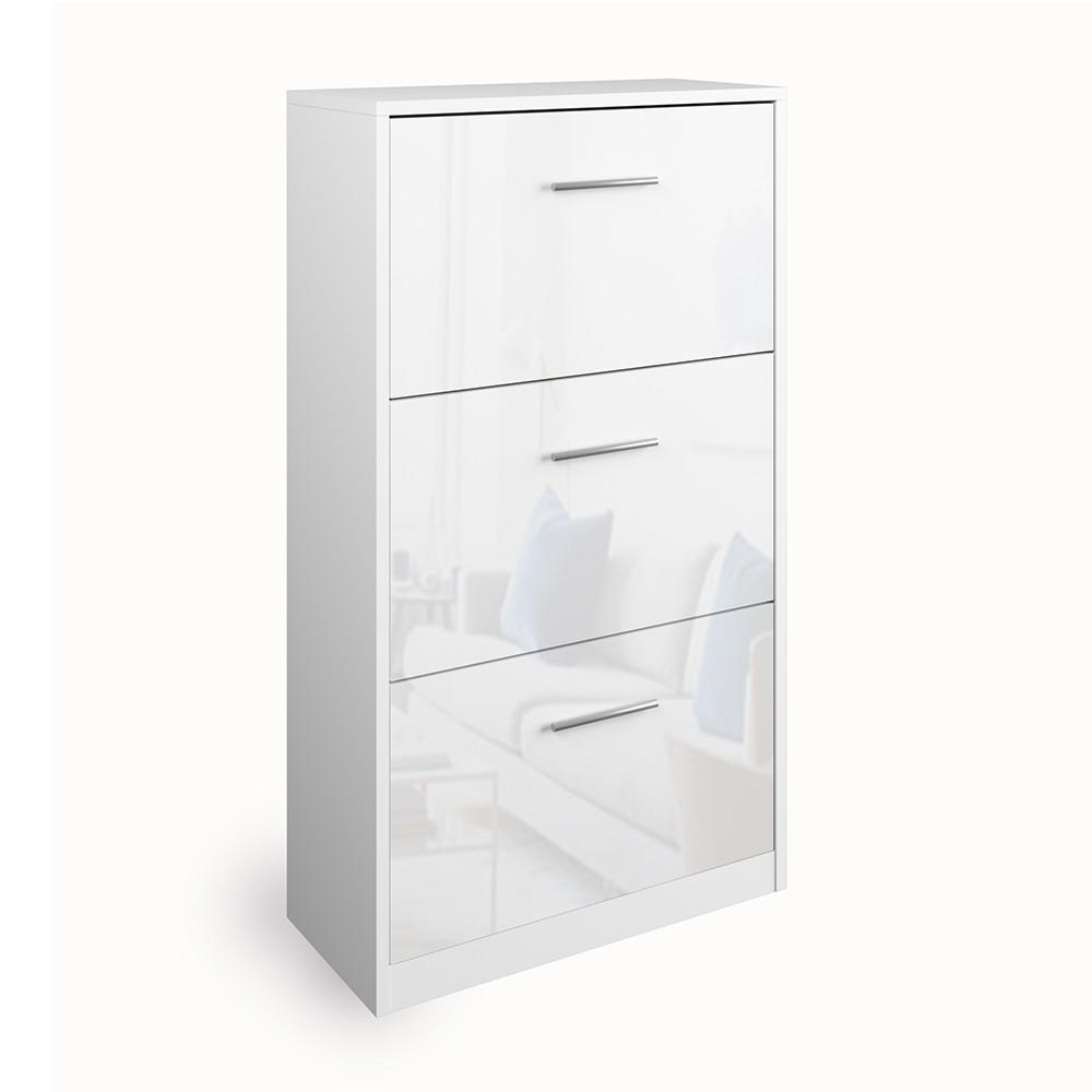 SCHUHKIPPER Gizmo Weiß Hochglanz 59 x 105 cm - Weiß Hochglanz, Holzwerkstoff (59/105/22cm) - Vicco