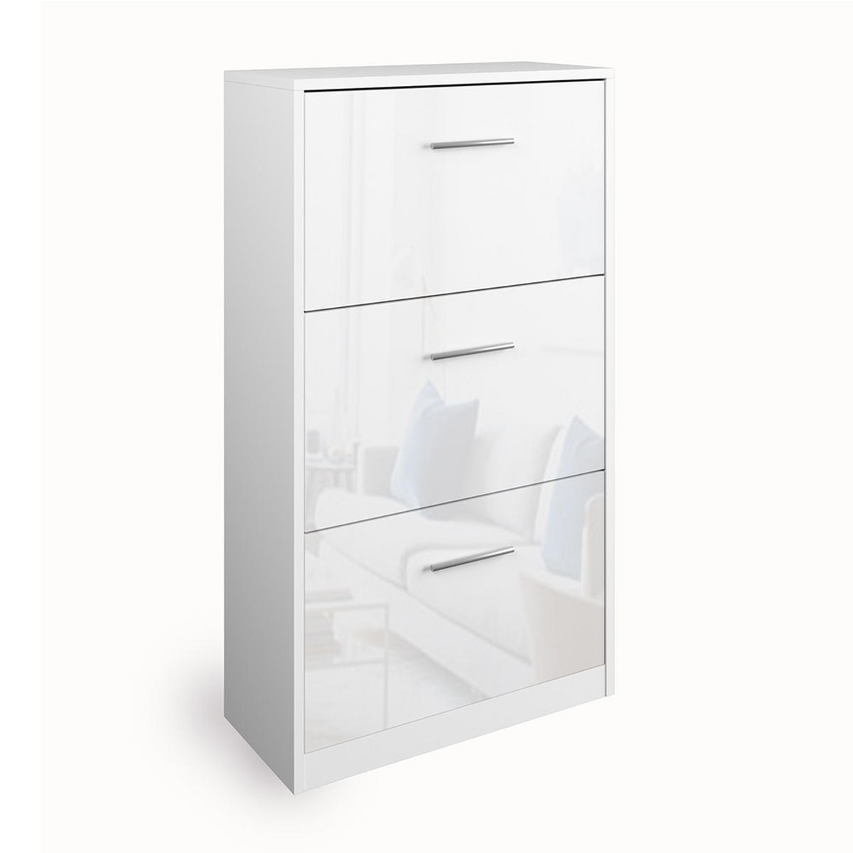 SCHUHKIPPER Gizmo Weiß Hochglanz 59 x 105 cm - Weiß Hochglanz, Holzwerkstoff (59/105/22cm) - Vicco
