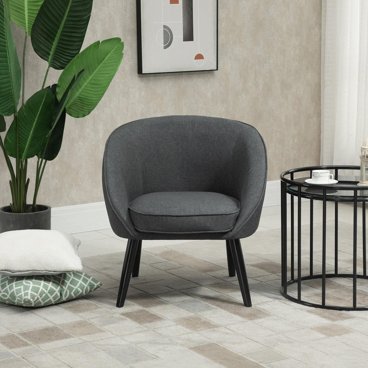 WOHNZIMMERSTUHL Polsterstuhl Sessel Wohnzimmer modern Polyester Holz Grau - Grau, Kunststoff (65/75/71cm) - HOMCOM