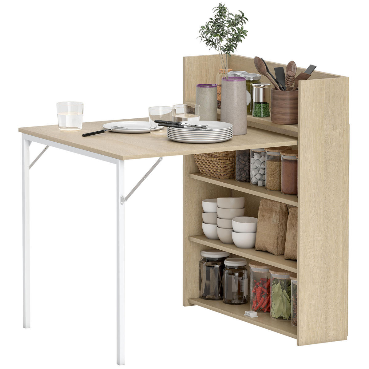 ESSTISCH Klappbar DE-08404 mit Regal, Industrie-Design, platzsparend Eiche - Eichefarben, Holzwerkstoff (91/78.5/93cm) - ComfortXL