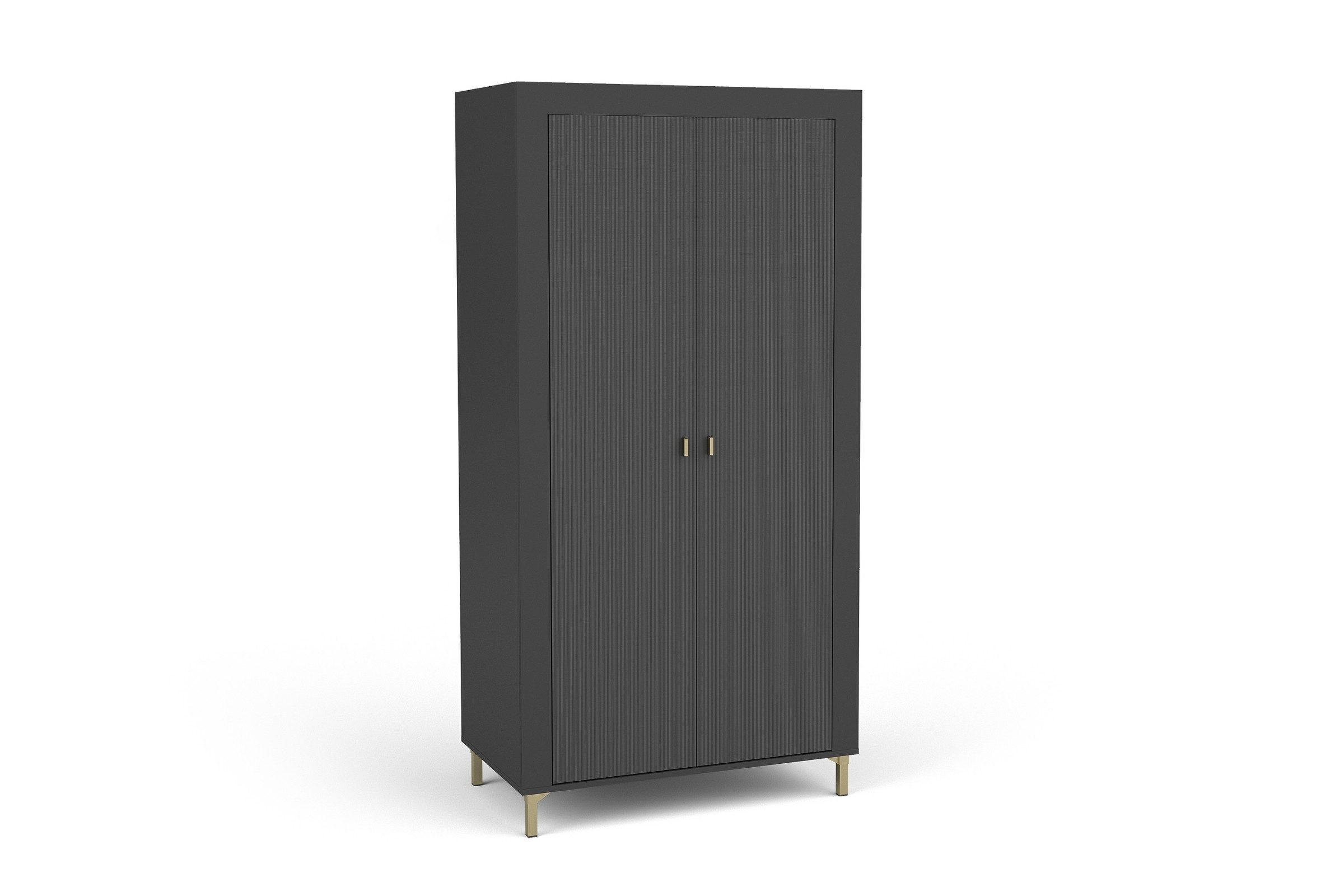 KLEIDERSCHRANK MONI 01 in Schwarz / Eiche Whiskey matt 97/194/56 cm - Schwarz, Holzwerkstoff (97/194/56cm) - Deine Möbel 24