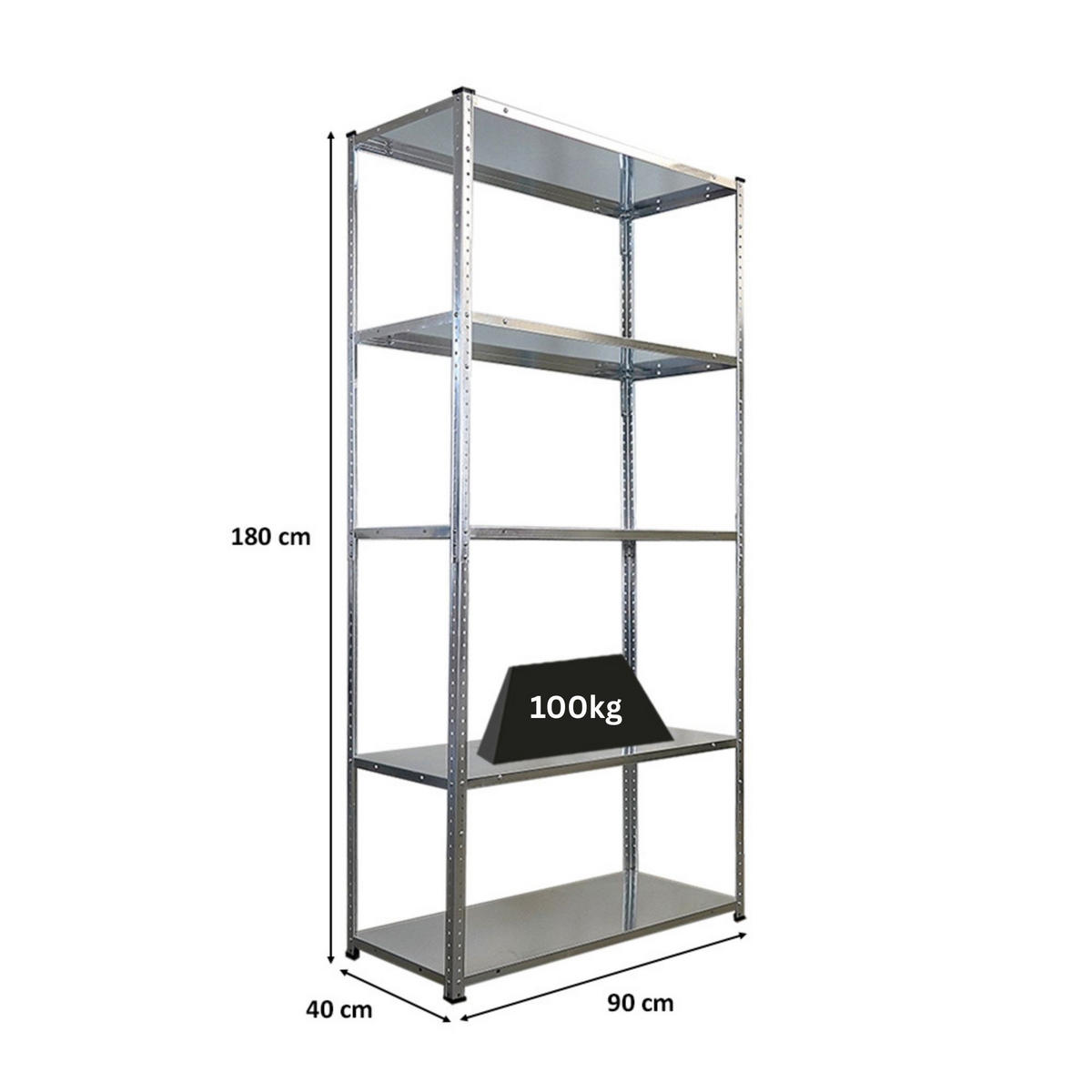 SCHRAUBREGAL Haldor 180x90x40cm 5 Stahlplatten-Ebenen Fachlast 100 kg Verzinkt - Silberfarben, Metall (90/180/40cm) - PROREGAL