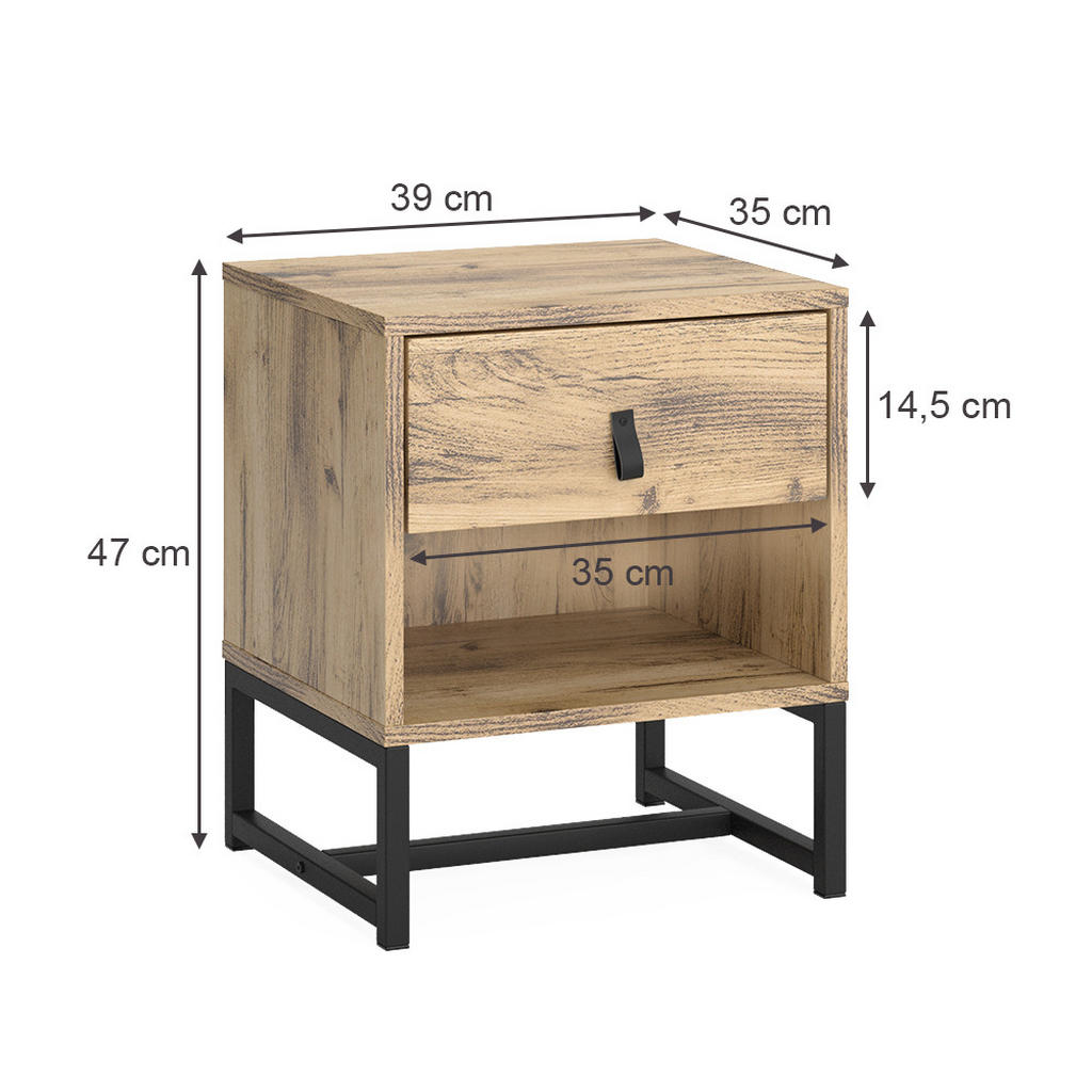 Thumbnail - Vicco Nachttisch, Eiche, Holzwerkstoff, Rechteckig, 39x47x35 cm, Schlafzimmer, Nachttische