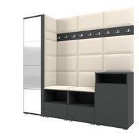 GARDEROBE NELA X 200 cm (Modulare Flurmöbel Graphit mit Spiegel & Sitzpolster Creme 01 Schrank + Sideboard) - Silberfarben/Creme, Holz/Holzwerkstoff (200/187/40cm) - Ravio