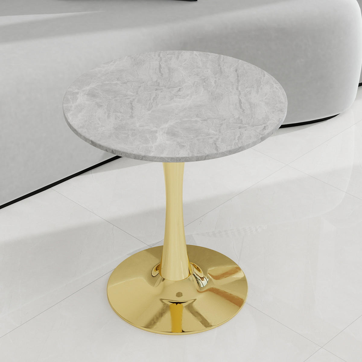 COUCHTISCH 70,1 cm in Goldfarben aus Kunstmarmor–rund und vielseitig - Goldfarben, Stein (70/70/72cm) - Flora Grace