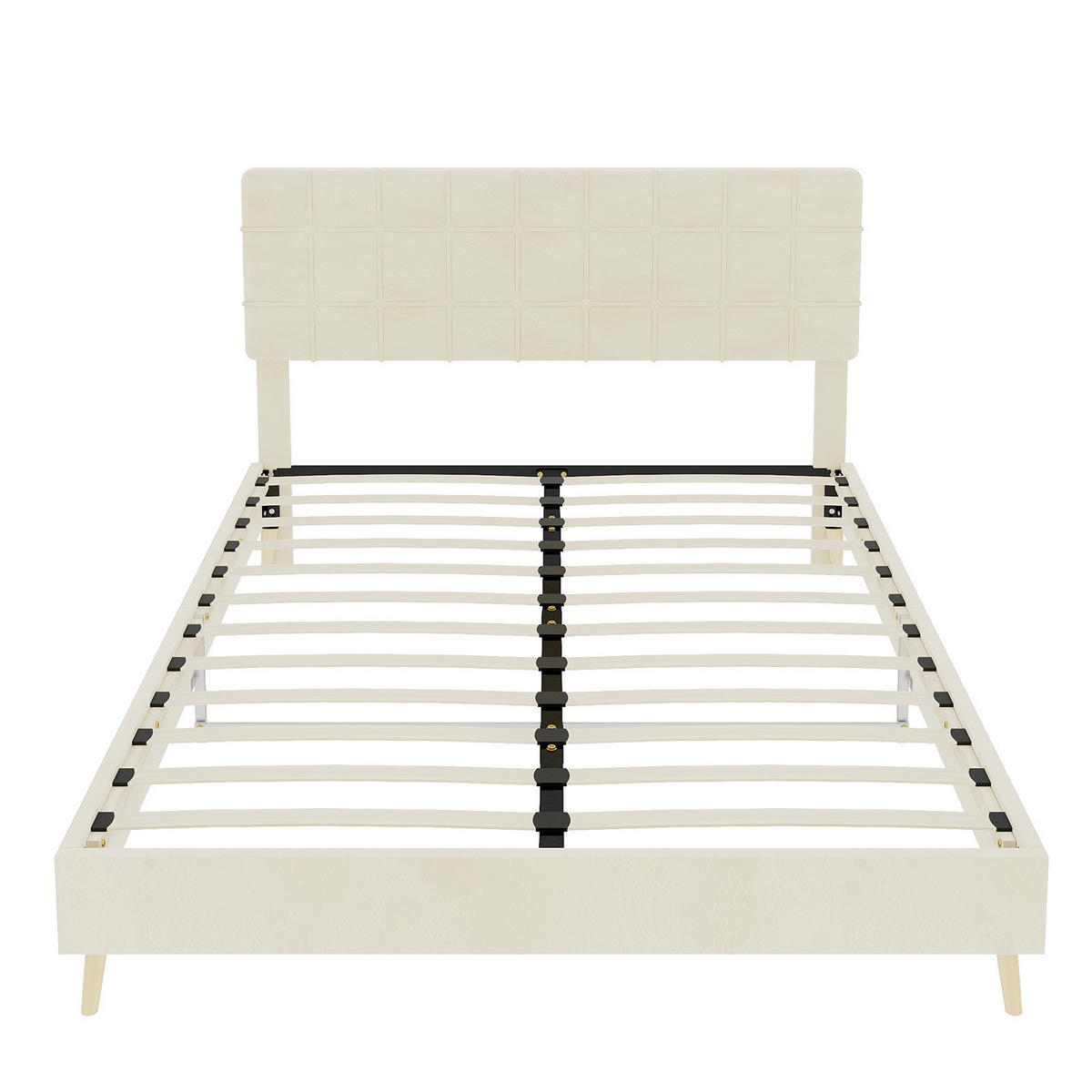 POLSTERBETT 160/200 cm DE-32955 mit Karosteppung-Kopfteil und Matratze Beige - Beige, Metall (160/200cm) - ComfortXL