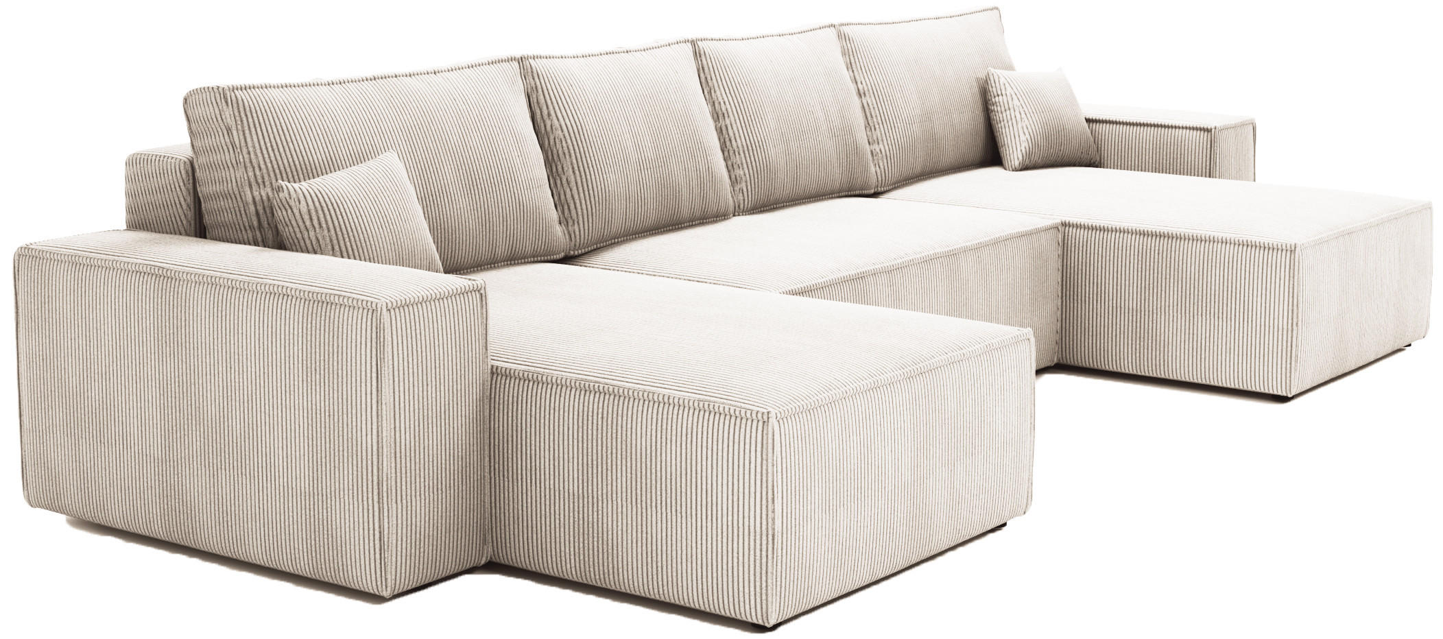 ECKSOFA U 380 cm Bergamo mit Schlaffunktion, Cordstoff, Ecru - Ecru, Holz (377/189cm) - Emporius