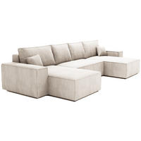 ECKSOFA U 380 cm Bergamo mit Schlaffunktion, Cordstoff, Ecru - Ecru, Holz (377/189cm) - Emporius