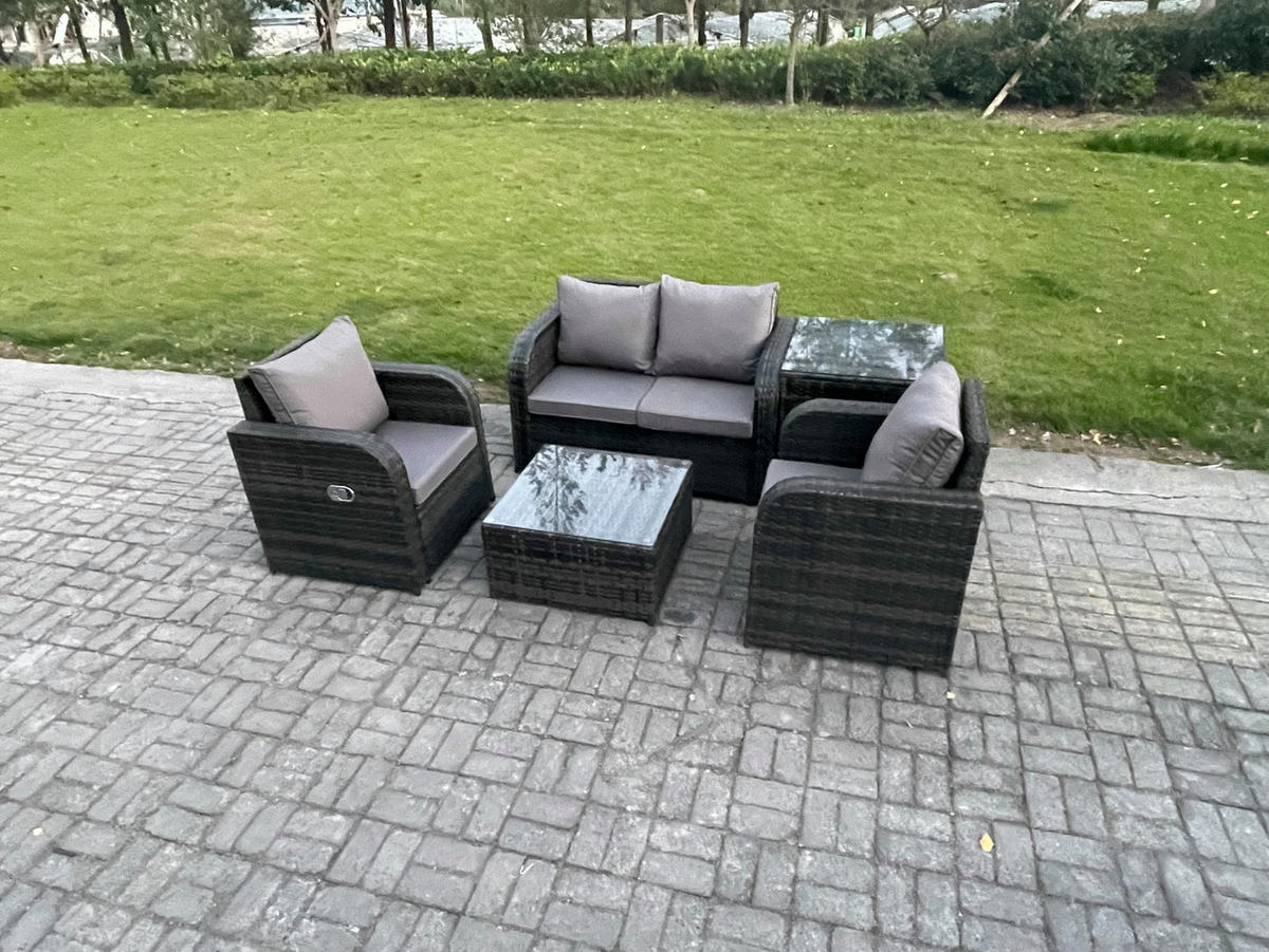 LOUNGESOFA-SET Polyrattan Dunkelgrau 4-Sitzer - Dunkelgrau, Metall - Fimous