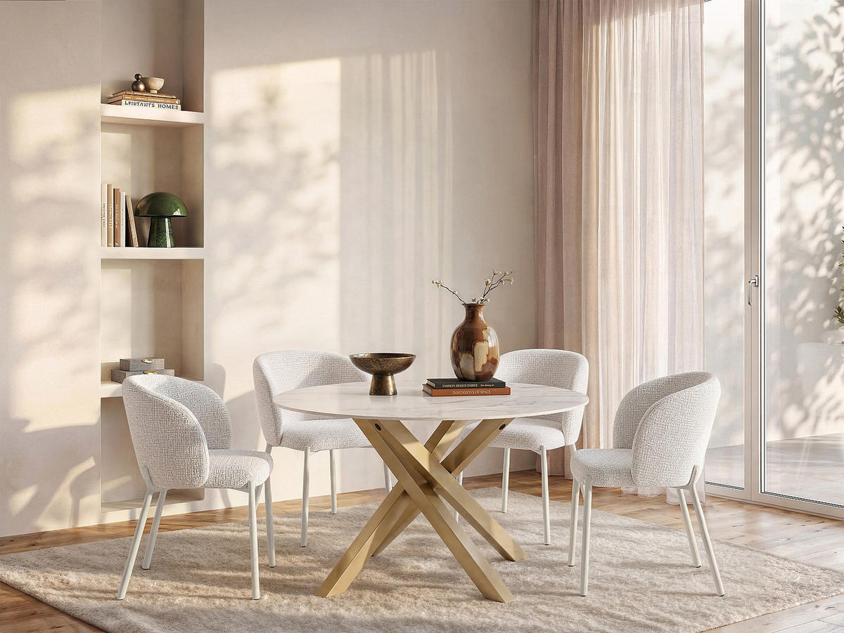 ESSTISCH - 4 Personen - keramik - weiß Lenumia - Weiß, Keramik/Metall (130/130/76cm) - Vente-Unique