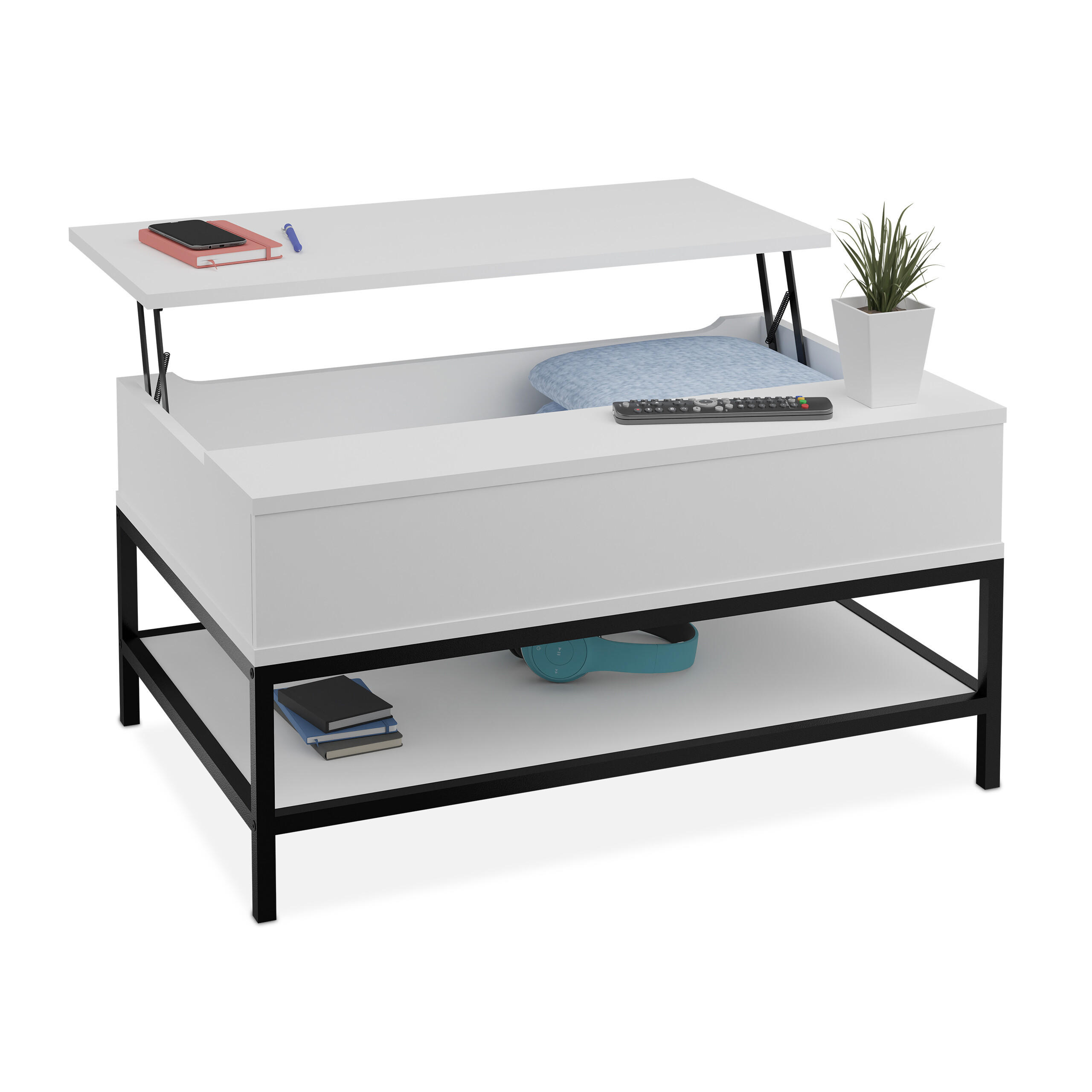 COUCHTISCH - Weiß, Holzwerkstoff/Metall (90/86.5/58cm) - Relaxdays