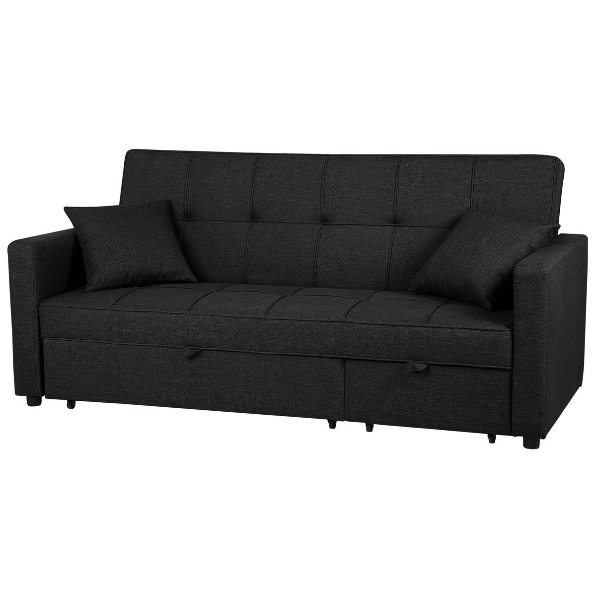 3-SITZER-SCHLAFSOFA Polyester Schwarz Glomma - Schwarz, Textil (207/95/87cm) - Beliani