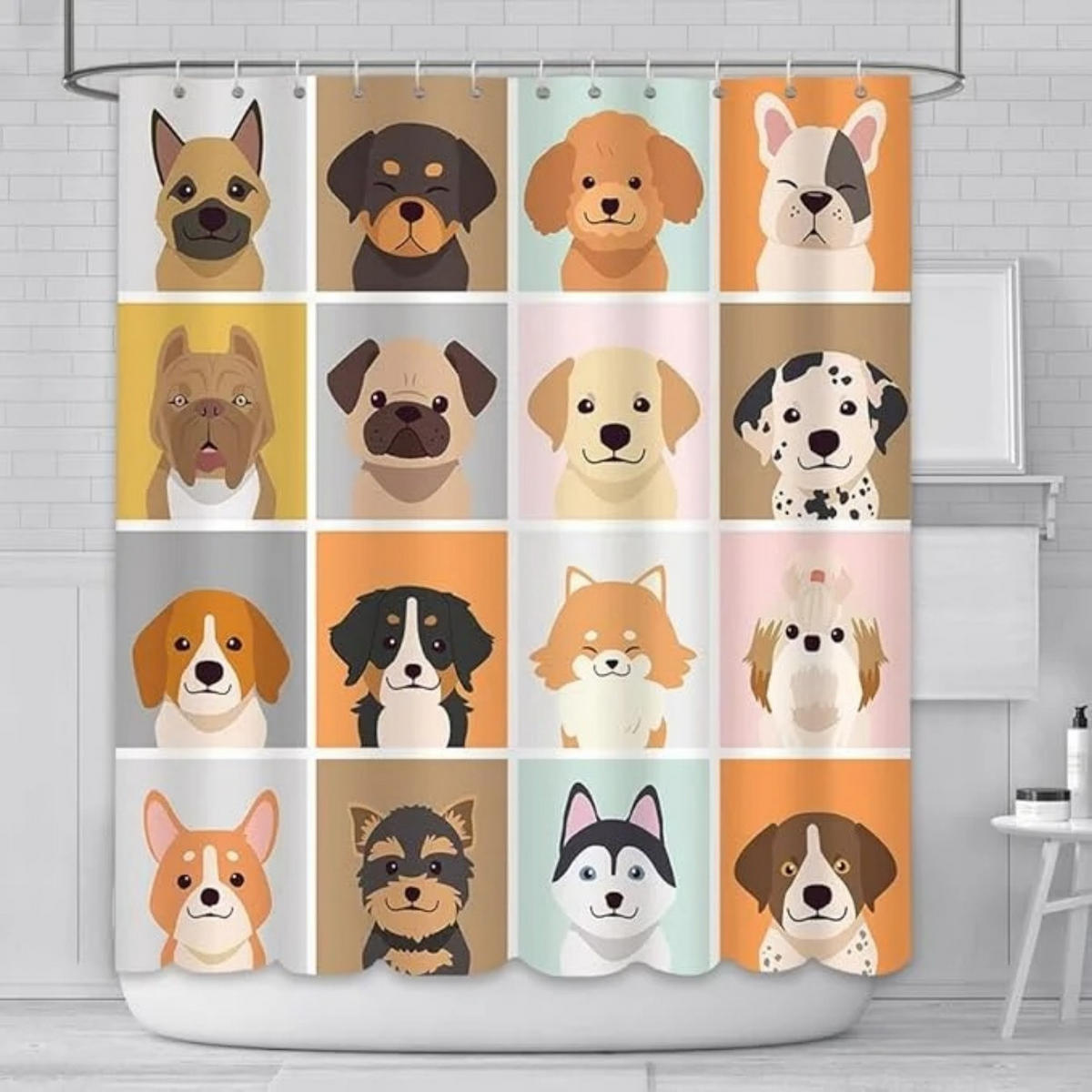 DUSCHVORHANG Bunt Hund niedlich Stoff mit Haken für Badewanne - Gelb, Textil (180/180cm) - MCBOSON
