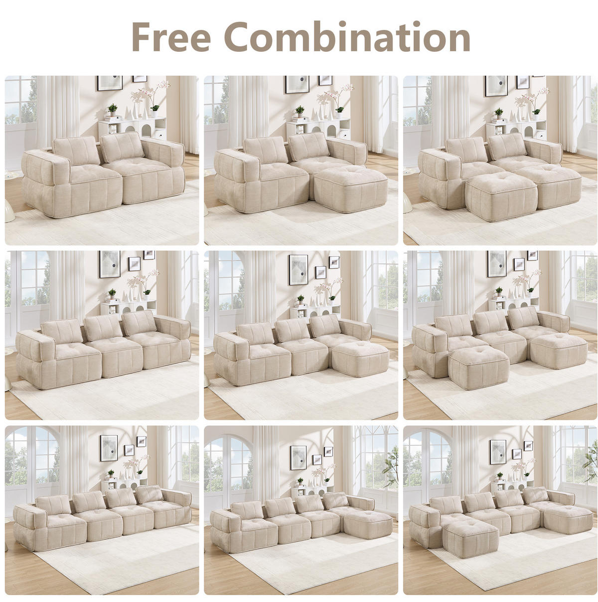 ECKSOFA 344/162/67 cm in Beige aus Polyester mit breiten Armlehnen - Beige, Kunststoff (162/344cm) - Flora Grace