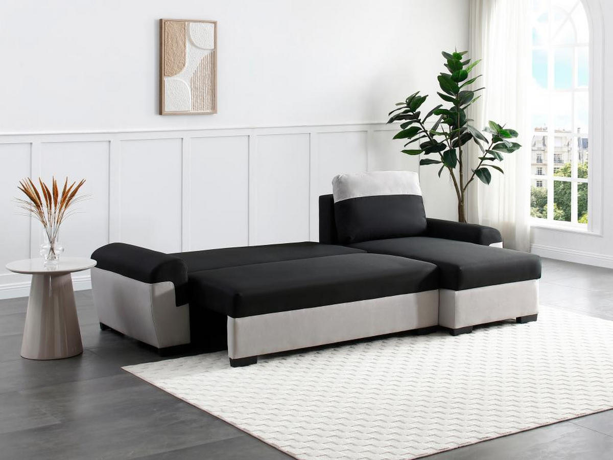 ECKSOFA mit Schlaffunktion - Ecke wechselbar - Stoff - Schwarz & Hellgrau - GABY II - Schwarz, Textil (145/264cm) - Vente-Unique