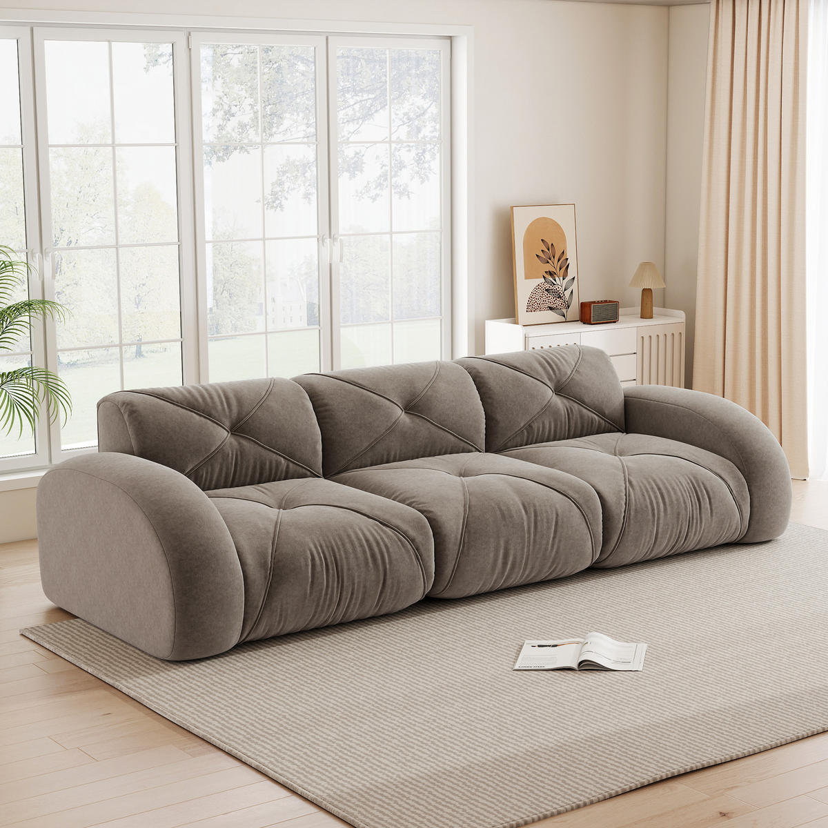 3-SITZER Sofa 281×95×76 cm Chenille rahmenlos modular, braun - Braun, Textil (95/76/281cm)