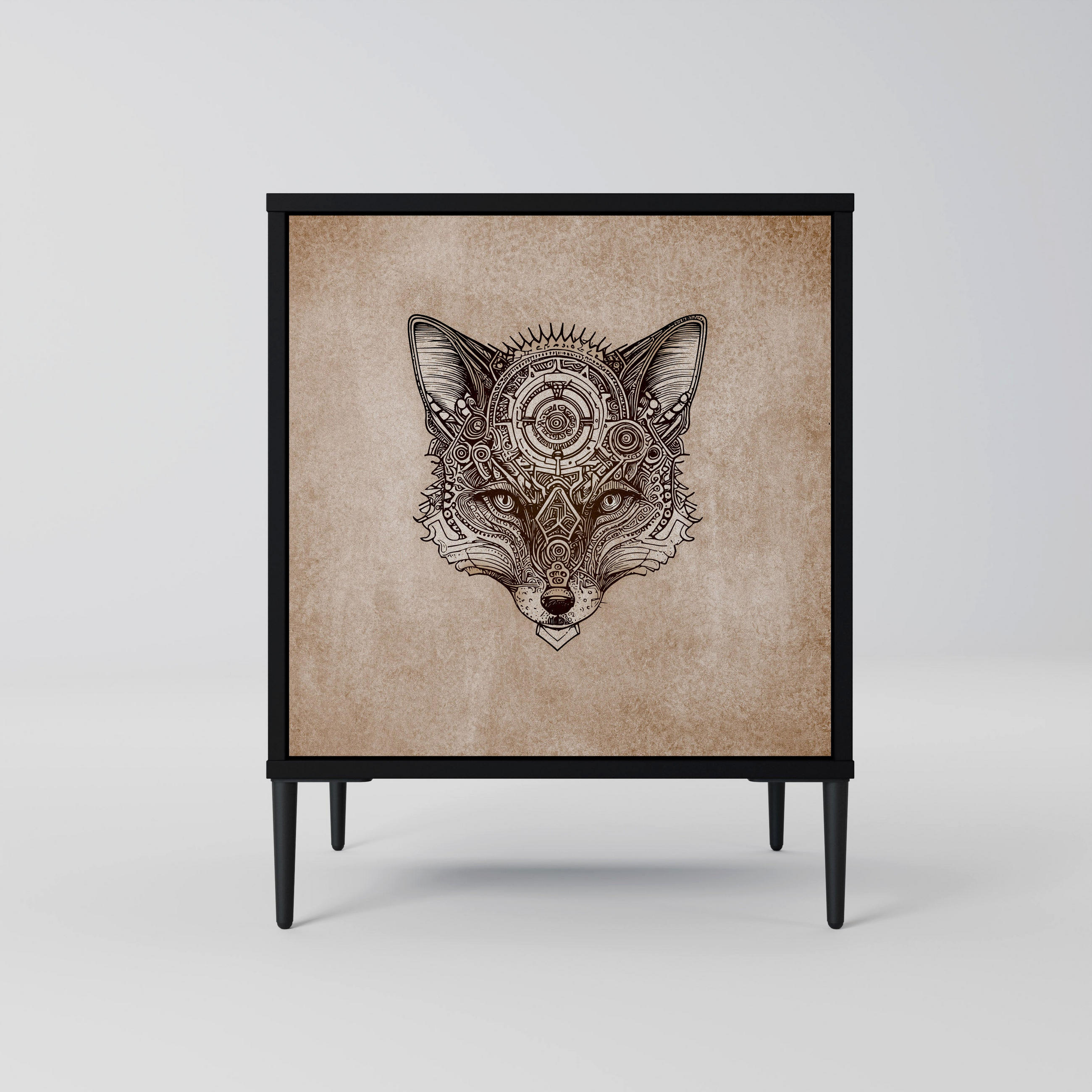 SIDEBOARD STEAMPUNK CLAN, Schwarz, 57,5x42x72,5 cm, Schwarze Metallfüße - Multicolor/Schwarz, Holzwerkstoff/Metall (57.5/72.5/42cm) - SpaceRebels
