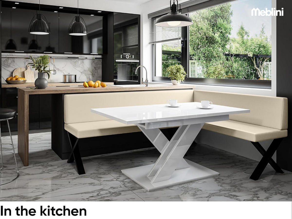 ECKBANK TONI_X - Creme, Leder (142/196cm) - Meblini