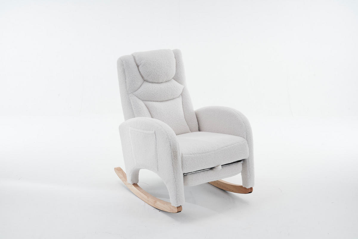 SCHAUKELSTUHL Teddy-Stoff mit klappbarem Fußhocker und Kopfstütze 66/125/101 cm Weiß - Weiß, Textil (125/101/66cm) - Redom