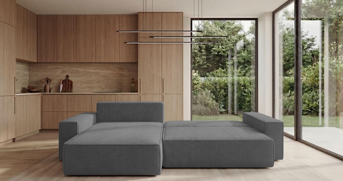 ECKSOFA California mit Schlaffunktion Hellgrau Links - Grau, Textil (280/185cm) - Cornero