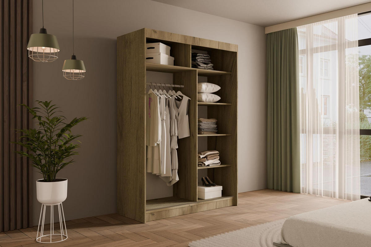 KLEIDERSCHRANK PAOKI - 120 cm - Braun - Braun, Holzwerkstoff (120/215/61cm) - ALTDECOR