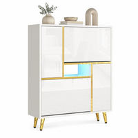 SCHUHSCHRANK in Weiß Hochglanz Schuhkipper mit LED-Licht für Eingangsbereiche und Flur, B80/T25/H96 cm - Goldfarben/Weiß, Holzwerkstoff/Metall (80/96/25cm) - STILVORA
