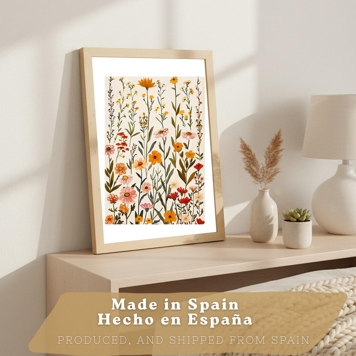 PLAKAT Sada 3 Kytice A3 Lehký dřevěný rám - béžová, papír (29.7/1/42cm) - Nacnic