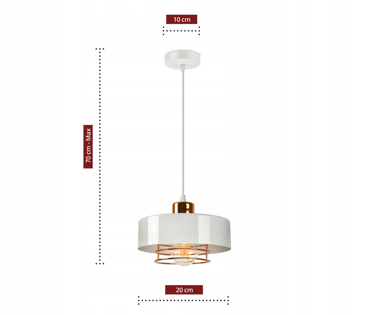 PENDELLEUCHTE EDISON - Goldfarben/Weiß, Metall (20/20/70cm) - kiki design