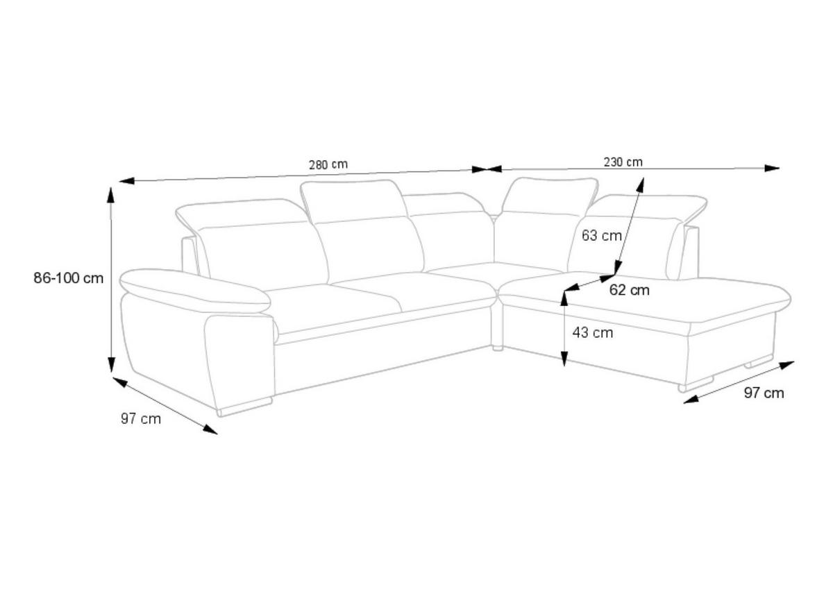 ECKSOFA ALDO Blau 280x230x100 cm - Blau, Textil (280/230cm) - FURNLUX