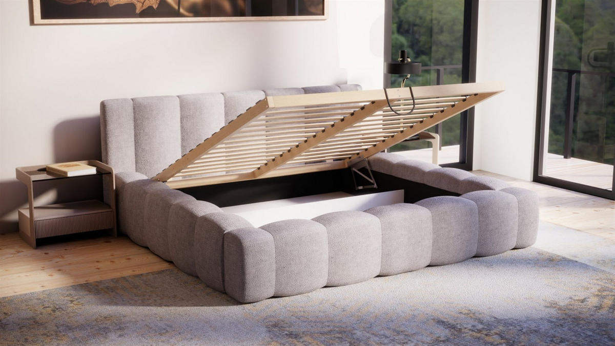 POLSTERBETT Lizeth Komplettset - Hellgrau, Holzwerkstoff/Textil (200/200cm) - Fun Möbel