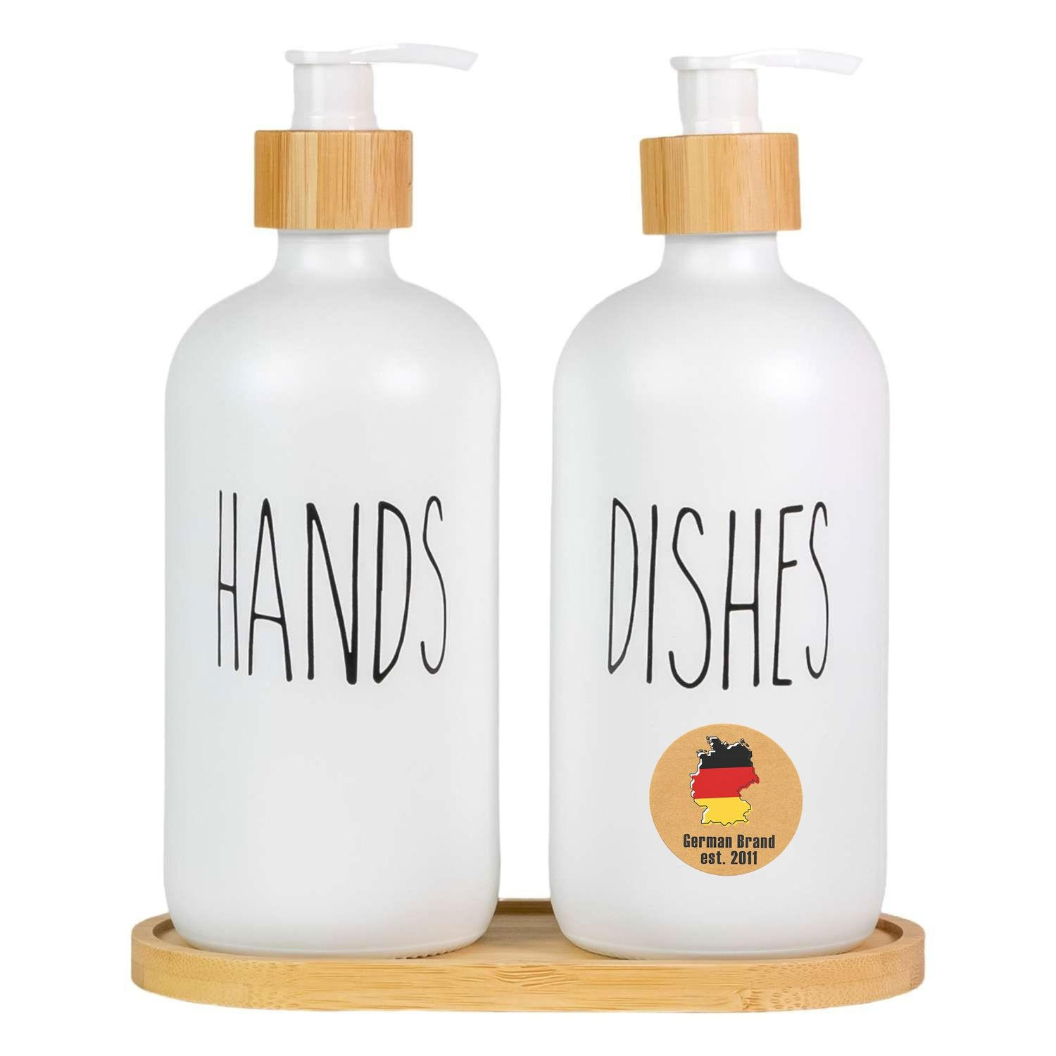 SEIFENSPENDER SET 500ml mit Tablett (3-tlg.) - Weiß, Glas (8.8/20.6/17.4cm) - Intirilife