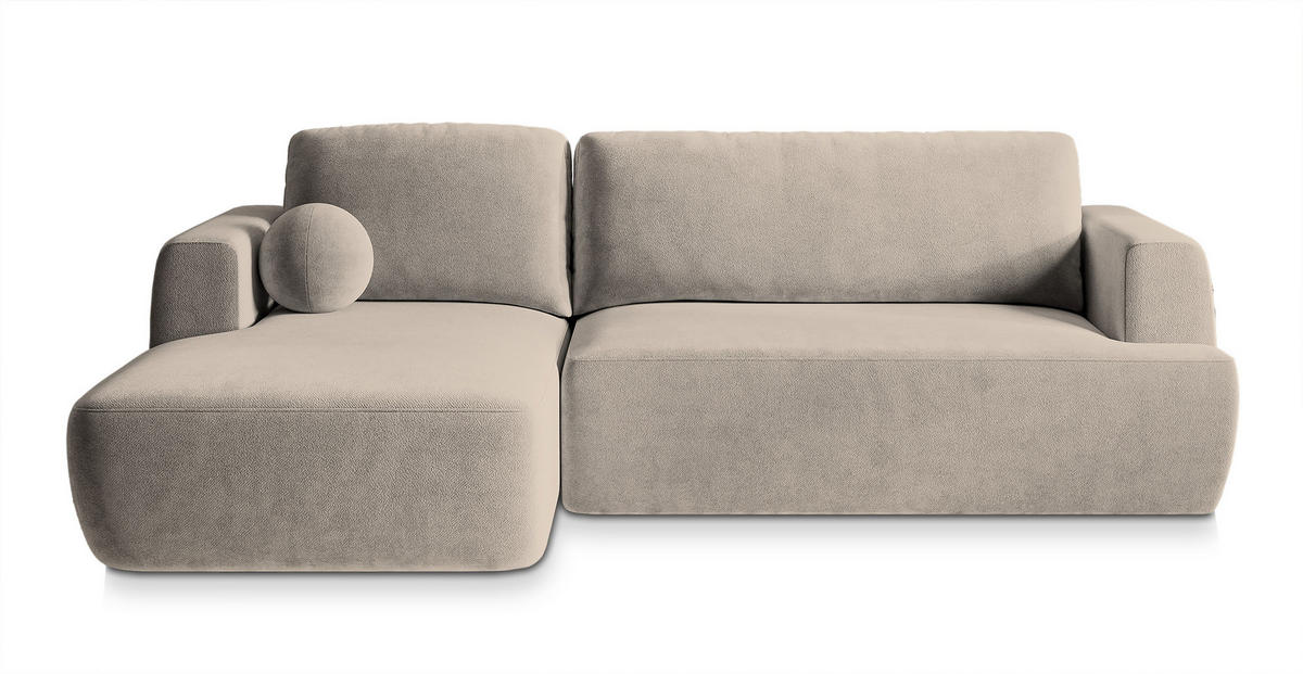 ECKSOFA SENTI K L-S Beige Plüsch-Stoff mit Schlaffunktion - Beige, Holz (246/148cm) - MASSENO
