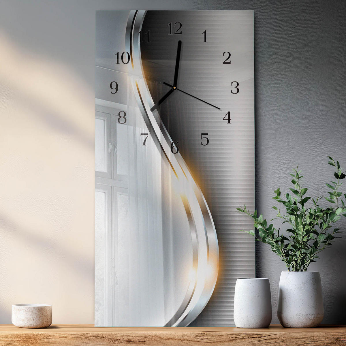 WANDUHR 60x30 cm - Roter Bus - Silberfarben, Glas (30/60/0.4cm) - TULUP