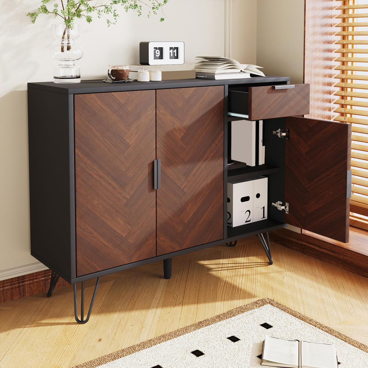 SIDEBOARD Schwarz 90/30/71,5 cm - Schwarz, Holzwerkstoff (30/71.5/90cm) - Urban Meuble