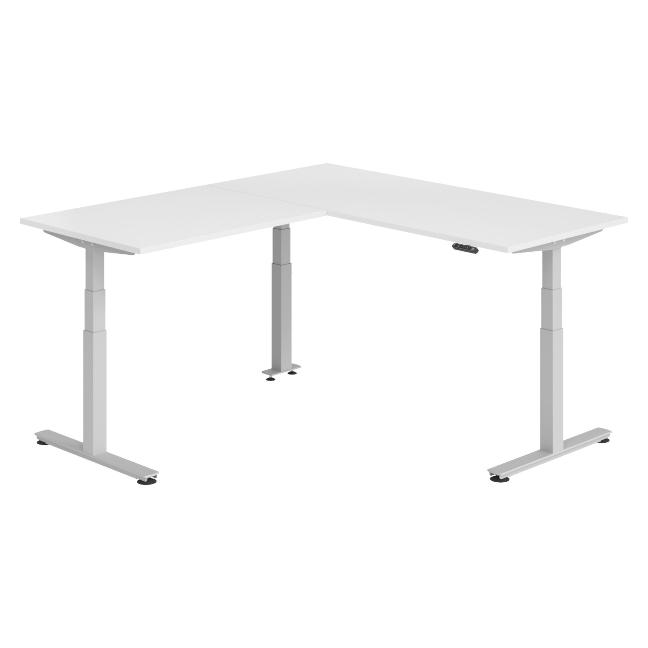 ECKSCHREIBTISCH elektrisch höhenverstellbar L-Form 200/180/74 cm in Weiß/Silberfarben - Silberfarben/Weiß, Holzwerkstoff (200/180/74cm) - bümö