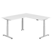 ECKSCHREIBTISCH elektrisch höhenverstellbar L-Form 200/180/74 cm in Weiß/Silberfarben - Silberfarben/Weiß, Holzwerkstoff (200/180/74cm) - bümö