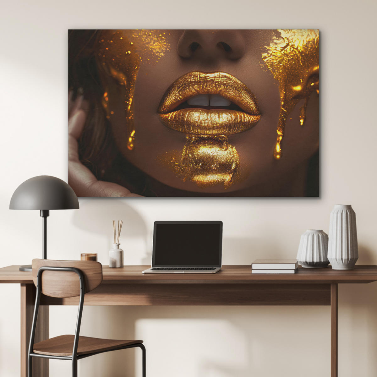 AKUSTIKPANEEL Frau - Gold - Luxus - Porträt 100x70 cm - Goldfarben, Textil (100/0.9/70cm) - MuchoWow