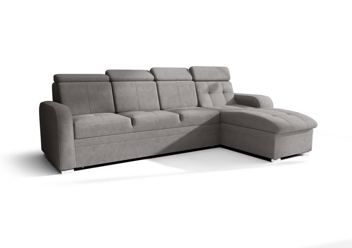 ECKSOFA KONGO RBN10, Eckcouch in L-Form mit Schlaffunktion, Farbe: Grau, Velourstoff, Ottomane Rechts - Grau, Textil (315/169cm) - O-Sofa
