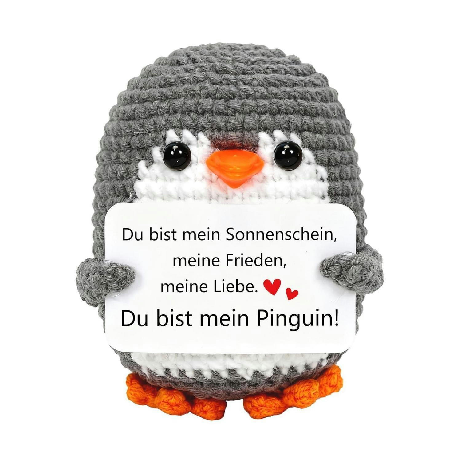 HÄKELPINGUIN mit Spruch Grau - Grau, Textil (1/1cm)