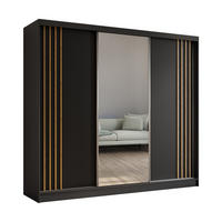 SCHWEBETÜRENSCHRANK Neli 240 cm mit Lamellen und Spiegel 3-türig, schwarz, schwarz, Lamelle Artisan - Schwarz/Eiche Artisan, Kunststoff (240/216/61cm) - Margaret Hadas24