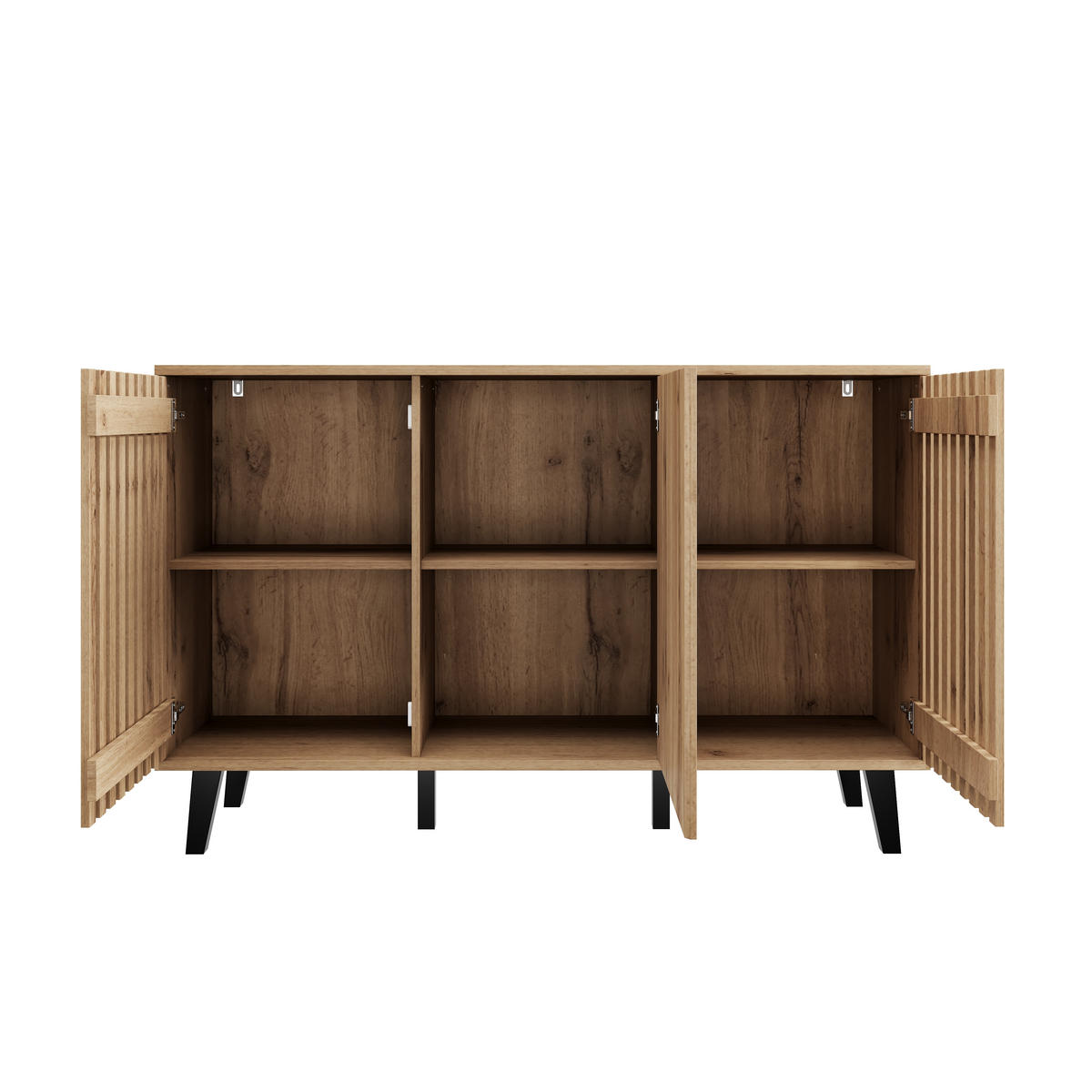 SIDEBOARD Holzoptik Natur, mit Türen, Lamellenfronten und schwarzen Standfüßen, 150/40/95 cm - Naturfarben, Holzwerkstoff (150/95/40cm) - WISHDOR