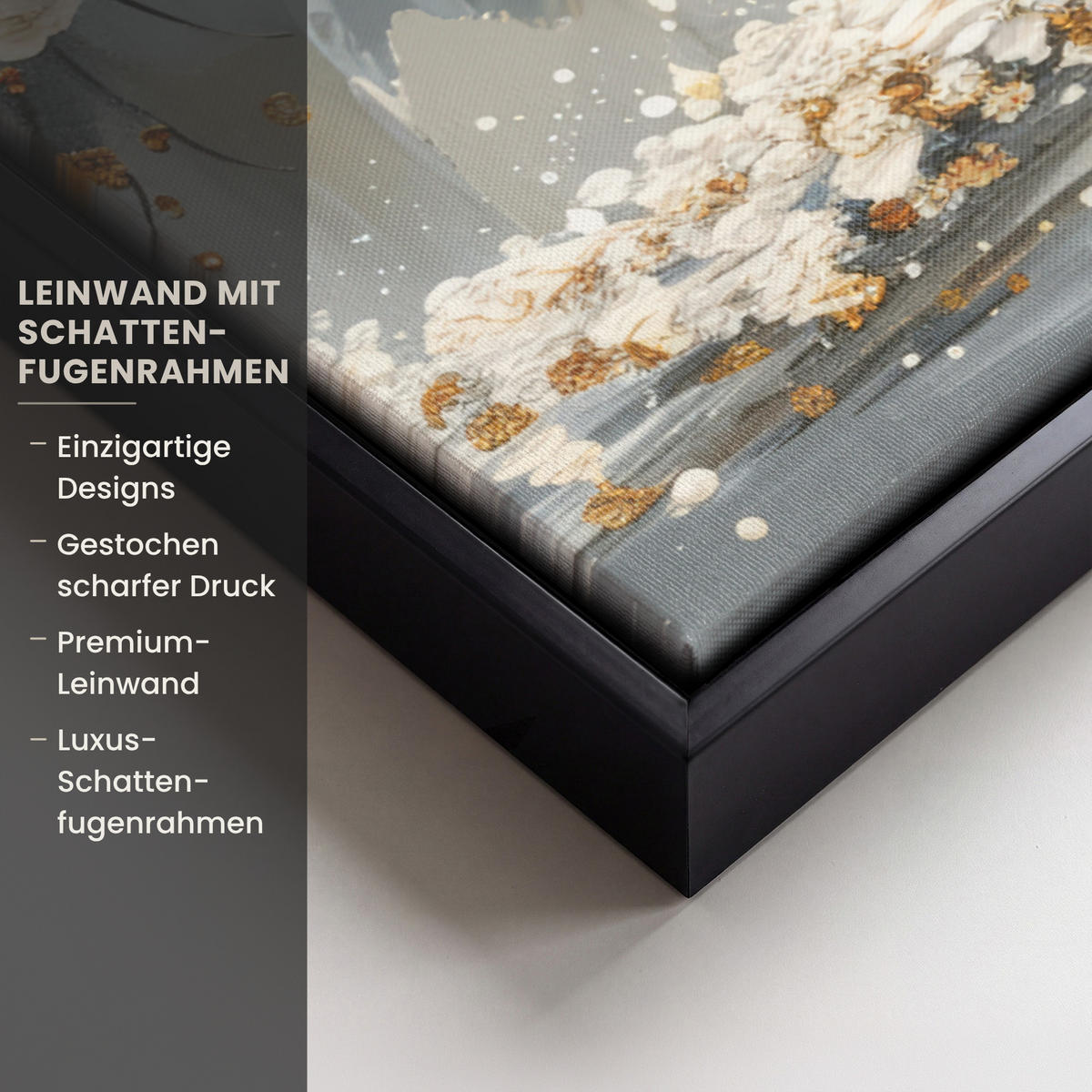 LEINWAND Bilder mit Rahmen - Baum - Blumen - Weiß - Natur - Kunst - 50x50 - Weiß, Textil (50/50cm) - MuchoWow