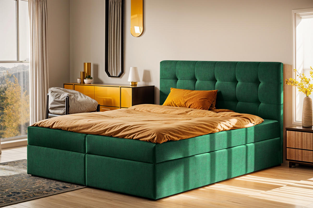 BOXBETT Mit Matratze Und Bettkasten LUDANO Stoff Noel Grün 120x200 cm H3-Bonell - Grün, Holz (120/200cm) - Kaiser Möbel