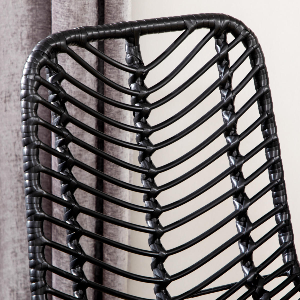 BARHOCKER 2er-Set DE-14714 Boho-Design mit PE-Rattan & Fußstütze Schwarz - Schwarz, Metall (52/102/42.5cm) - ComfortXL